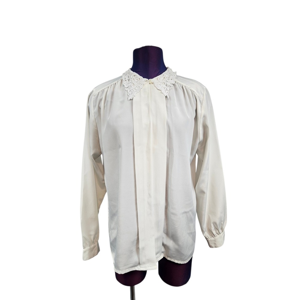 Vintage Impressions of California Ivory Blouse Lace Crochet Collar Size 10 H52 - Picture 8 of 8